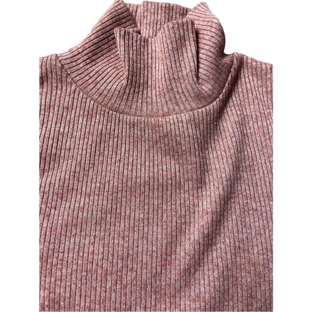 Madewell Heathered Ribbed Turtleneck Balloon Sleeve Sweater Tee Size Small Pink - Picture 8 of 9